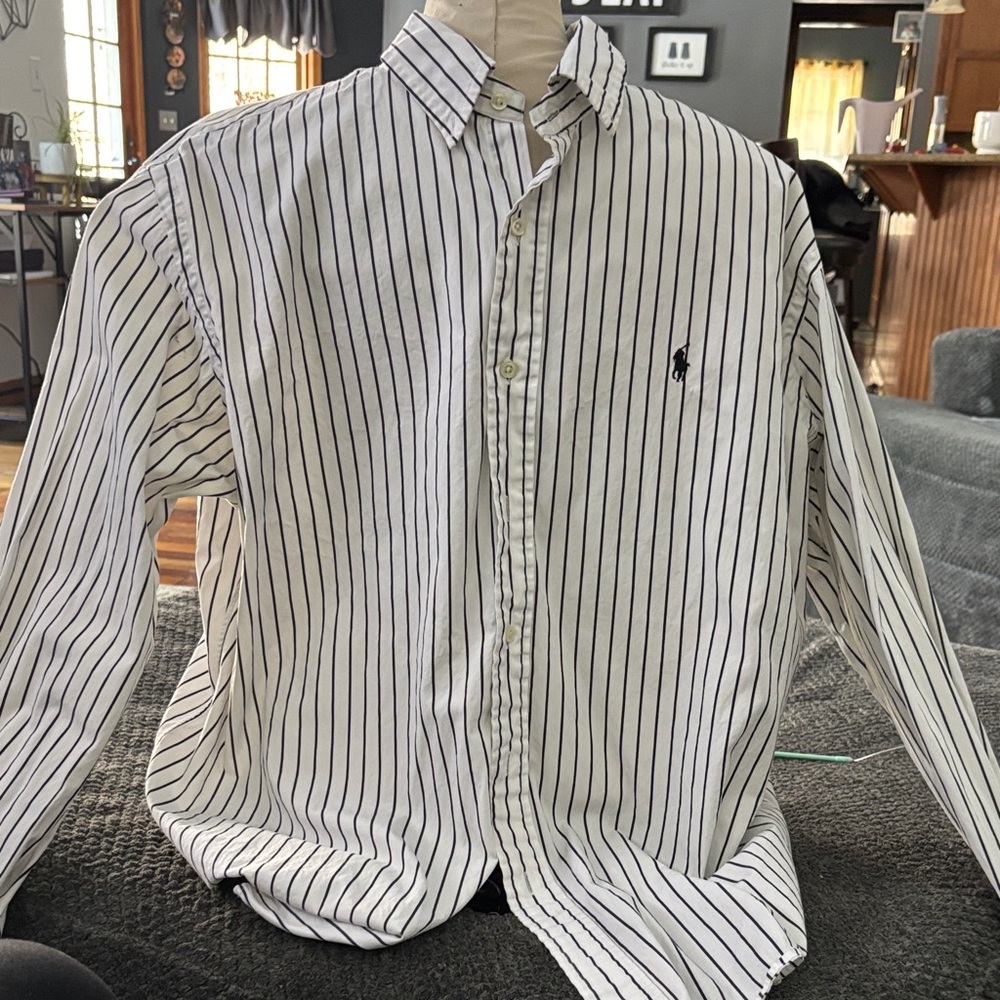 Ralph Lauren Men's Black and White Striped Shirt